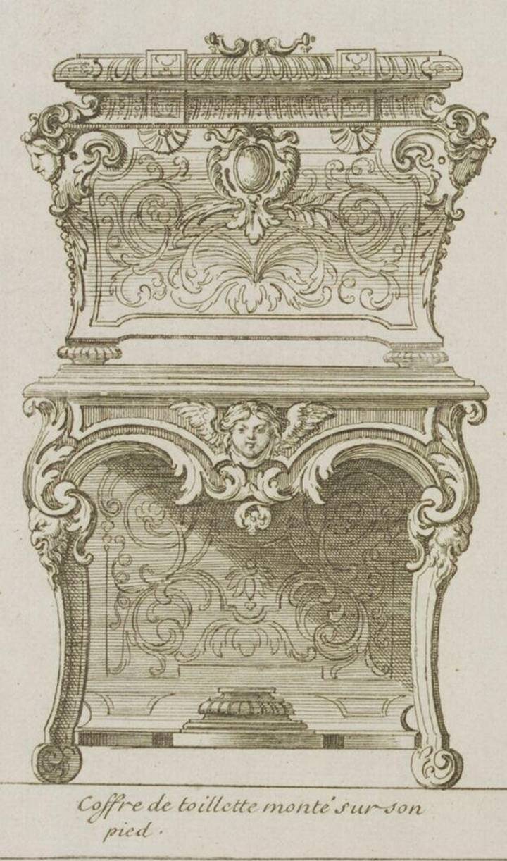 Detail of plate from Nouveaux Desseins de Meubles et Ouvrages de Bronze et de Marqueterie, André-Charles Boulle, published by Jean Mariette, about 1708. Victoria and Albert Museum (E.1090-1908). © Victoria and Albert Museum, London.