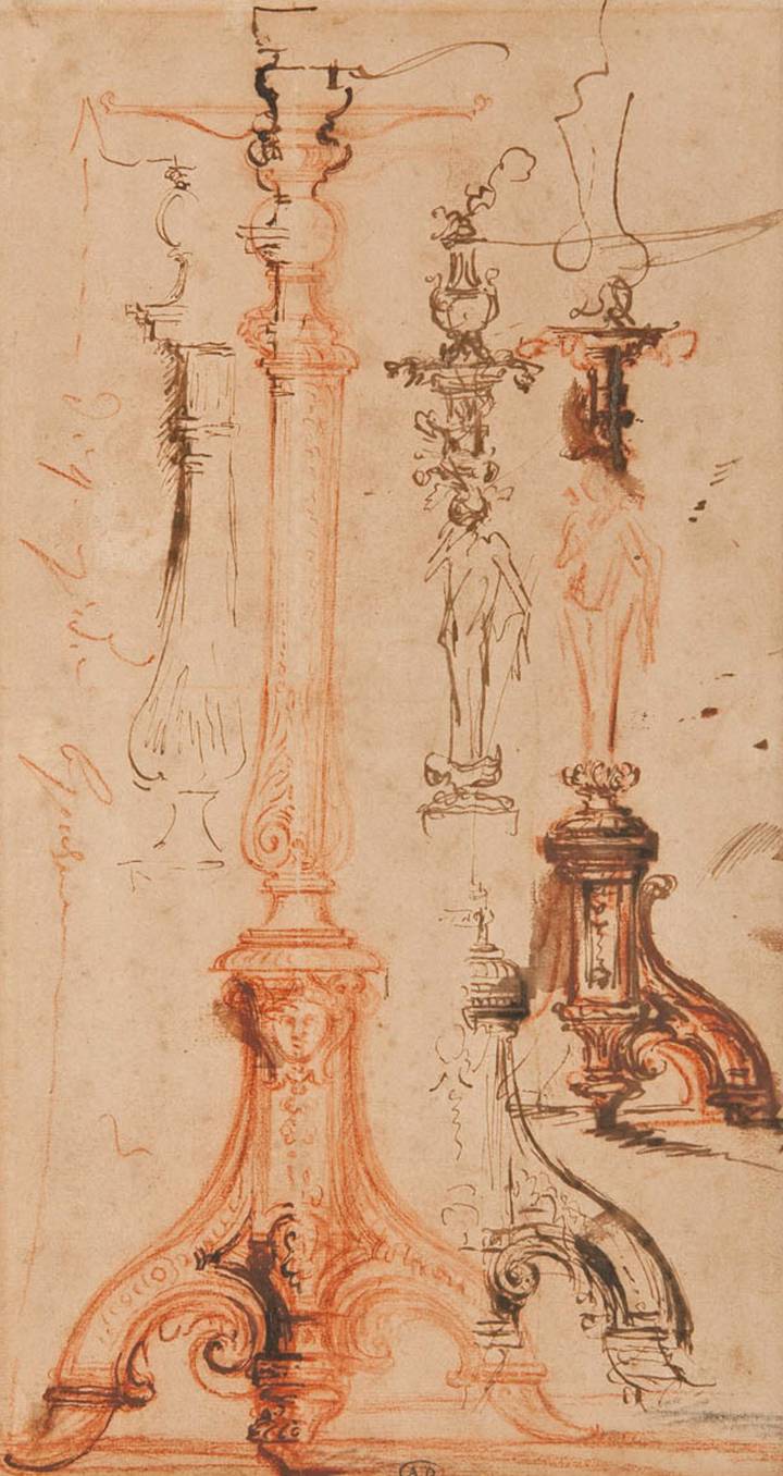 Designs for candlestands, attributed to André-Charles Boulle, undated. Musée des Arts décoratifs (723.A.1). © Les Arts Décoratifs.