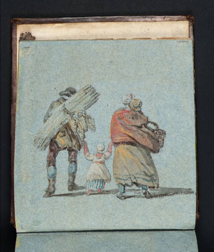 Joseph Mallord William Turner, A Family Seen from Behind: A Man with a Bundle and a Woman Carrying an Infant; a Small Girl between them, 1796. Tate (D00842) © Tate, London CC-BY-NC-ND 4.0