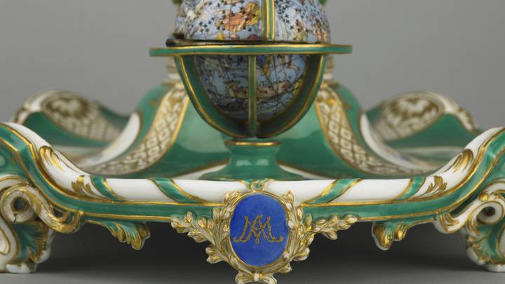 A detail of a porcelain inkstand