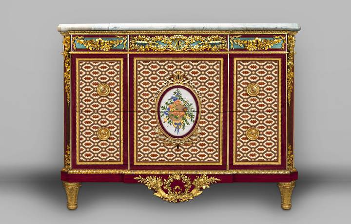 A digital reconstruction of the chest-of-drawers, showing how it might have appeared when Riesener delivered it to Marie-Antoinette in 1780. Chest-of-drawers (F247).