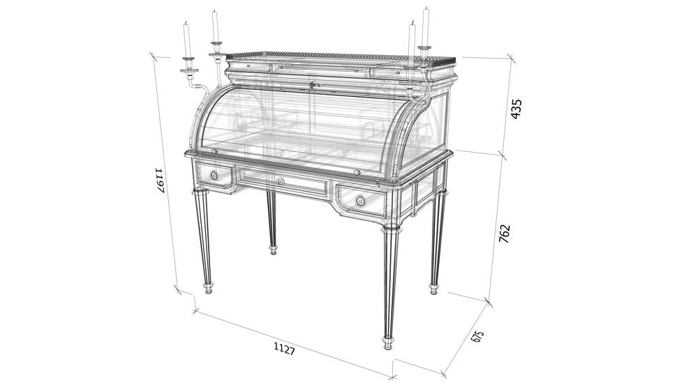 Isometric drawing of a cylinder desk