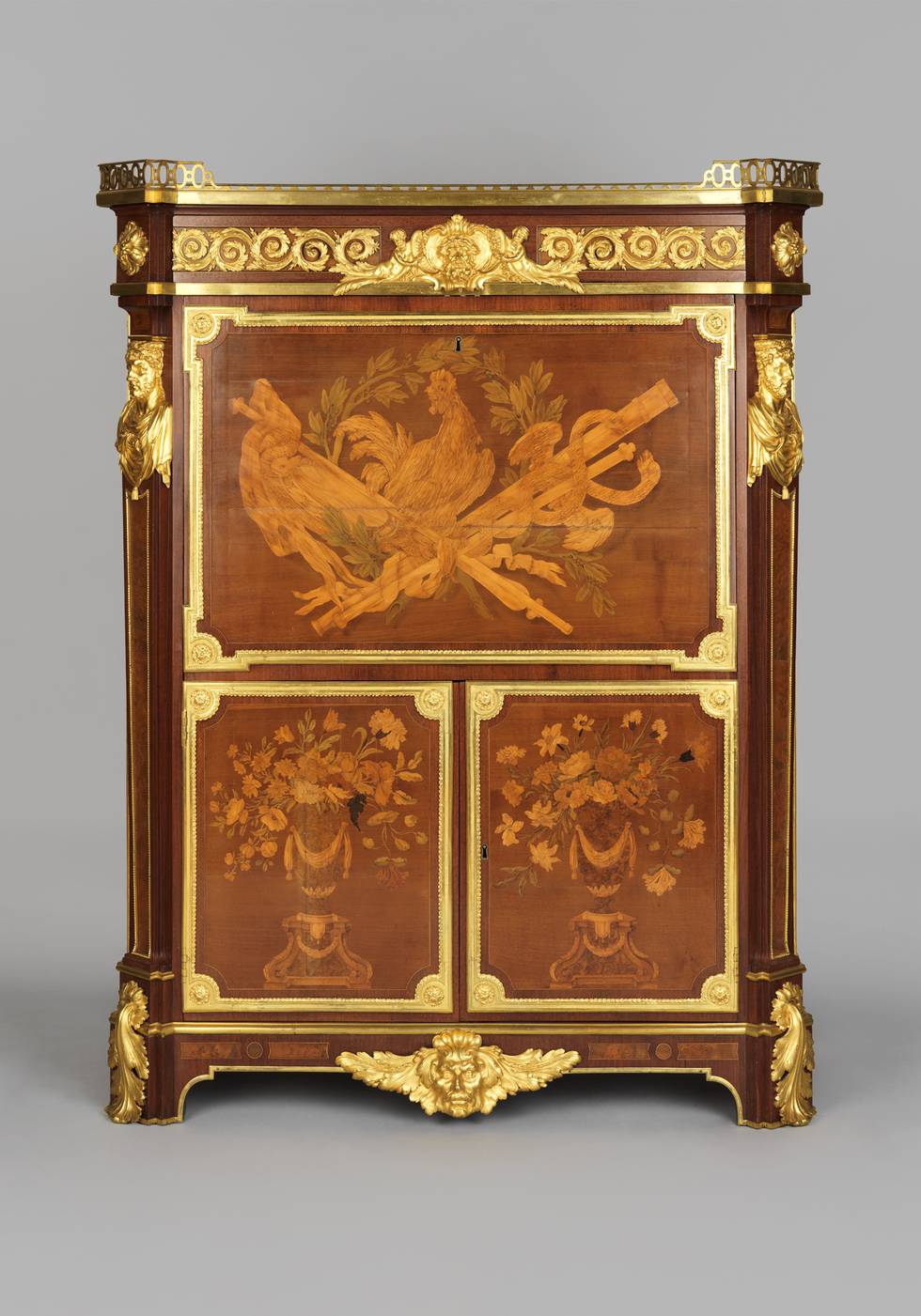 A marquetry fall-front desk