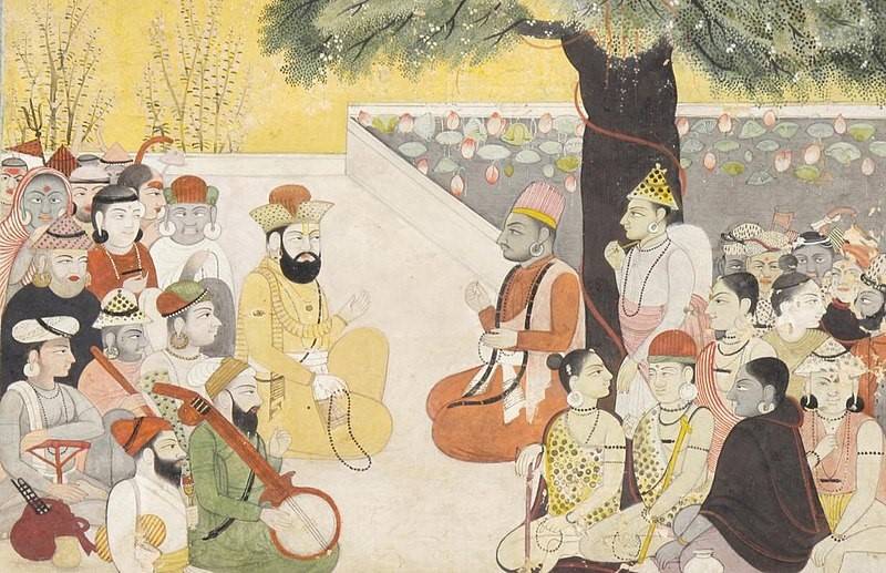 Guru Nanak with a group of Yogis