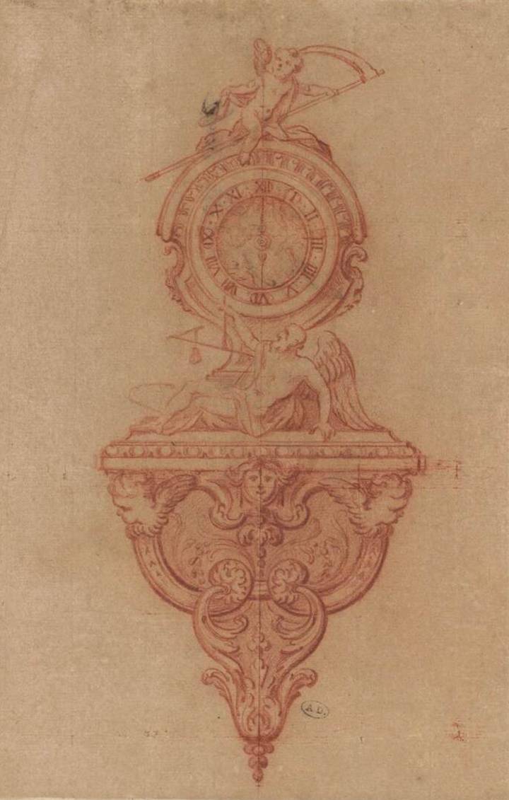 Design for a clock, attributed to André-Charles Boulle, about 1700. Musée des Arts décoratifs Paris (723.D.6). © Les Arts Décoratifs.