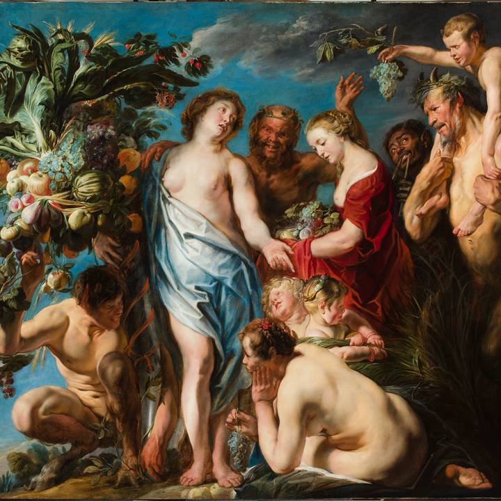 A painting showing the figure of Plenty surrounded by followers of Bacchus