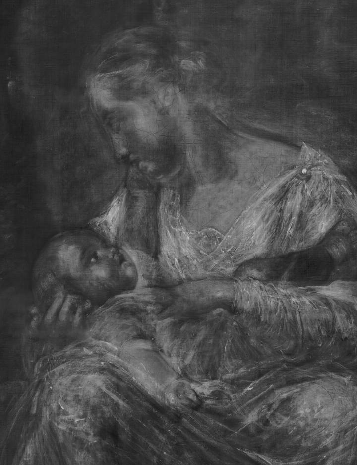 An X-ray showing the alterations carried out to the child's arm and drapery. Joshua Reynolds, Mrs Susanna Hoare and Child, 1763–4. The Wallace Collection (P32).