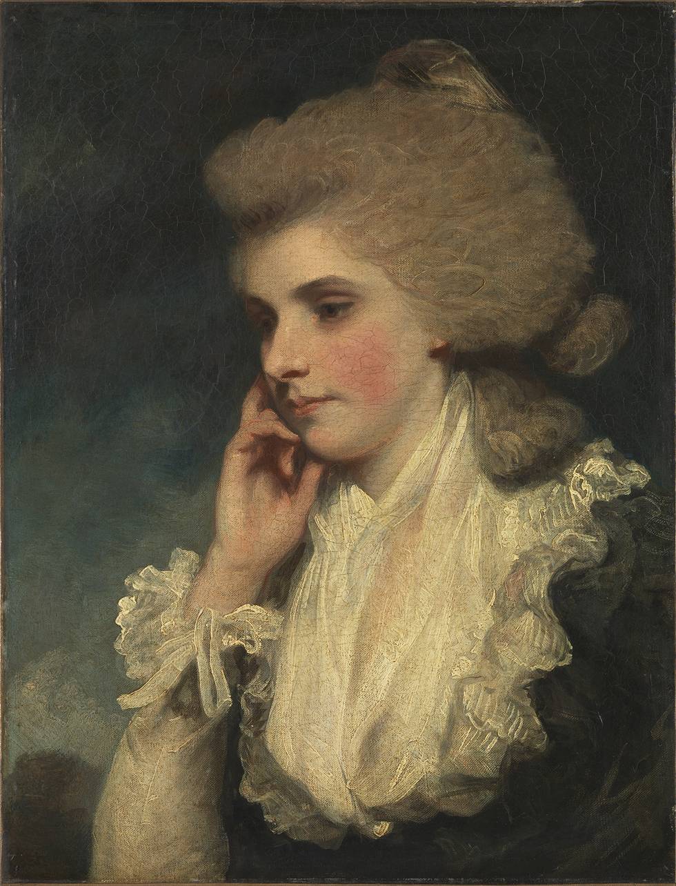 A painting of a woman wearing a wig