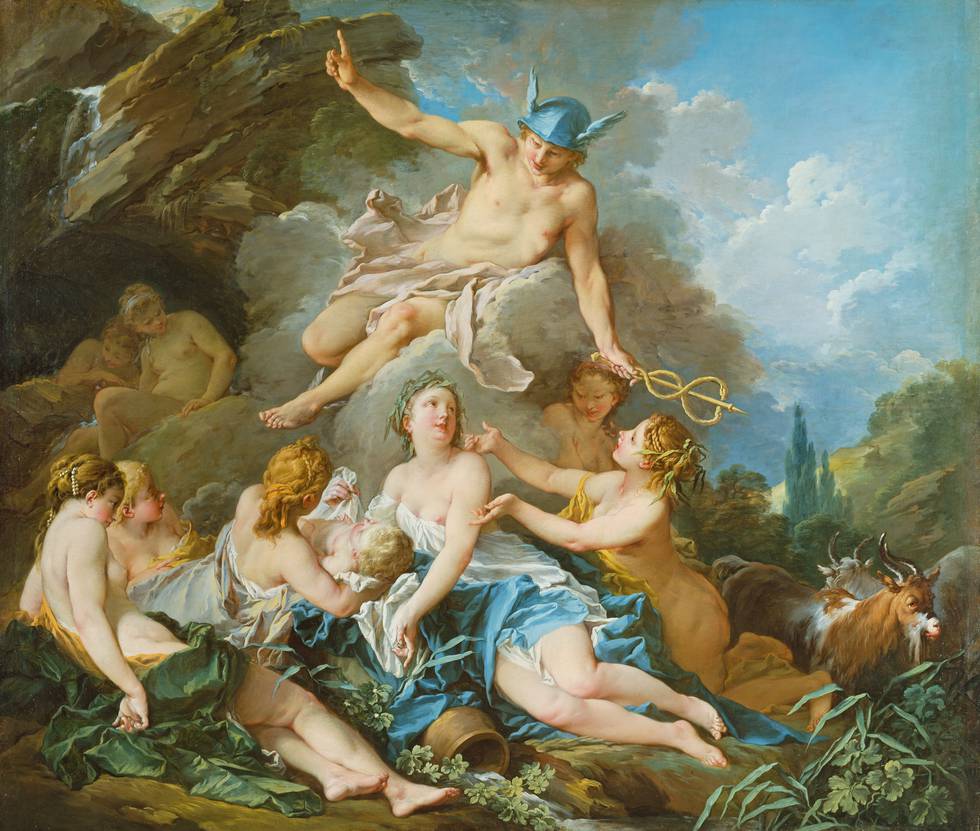 Group of women sit holding a child as a man flies above them