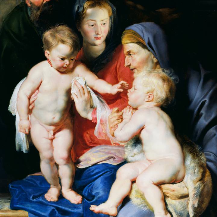 Seventeenth-century painting of the Holy Family with St Elizabeth and St John the Baptist