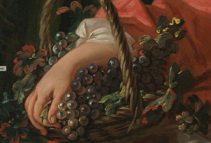 Detail of grapes, Francois Boucher, Pastoral with a Couple near a Fountain, 1749 (P482)